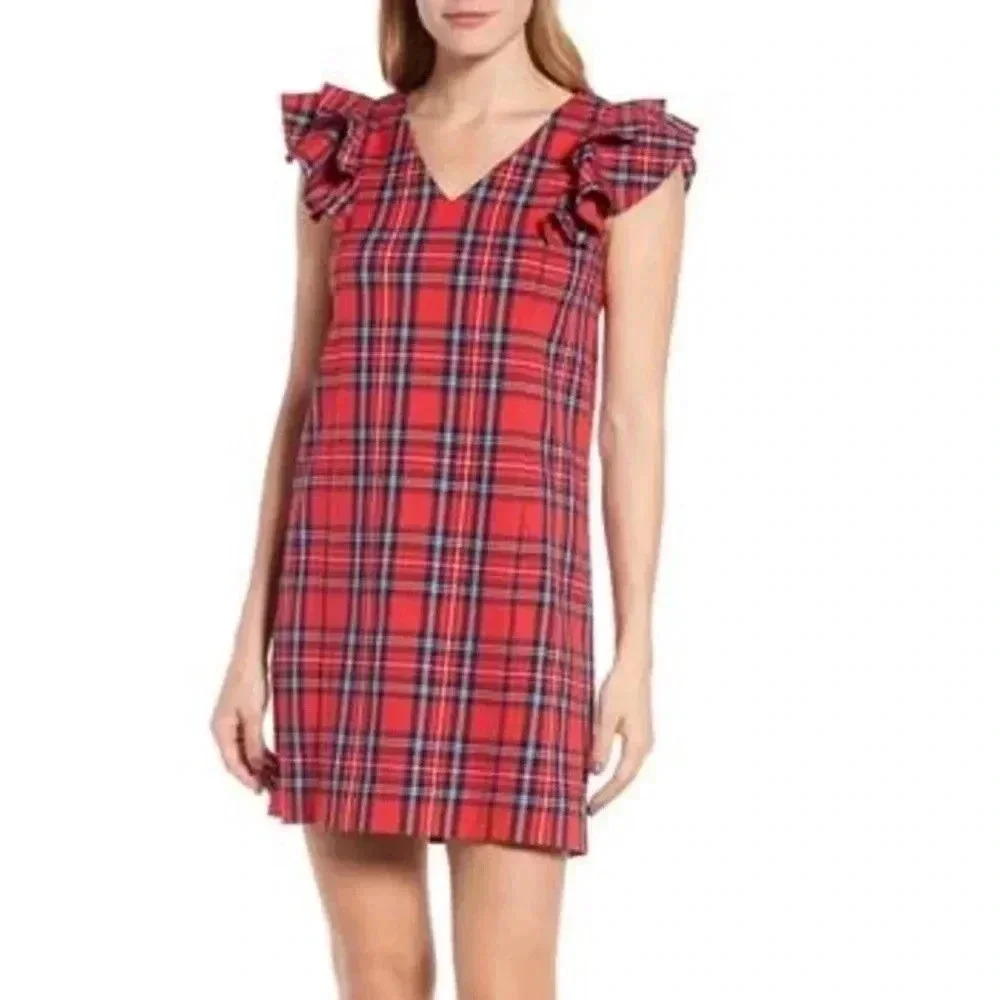 Draper‎ James red plaid ruffled shift dress 2